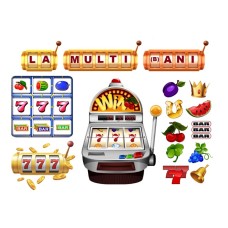 23665530A5 Slot Machine pacanele  7 si fructe cu manete la multi ani imagine comestibila din vafa 20x15cm